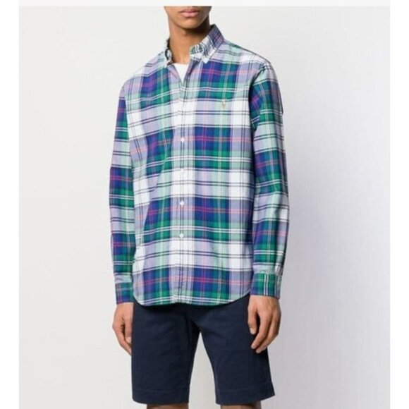 RALPH LAUREN Blue & Green Plaid Cotton Button Down Long Sleeve Shirt - L - Picture 1 of 7